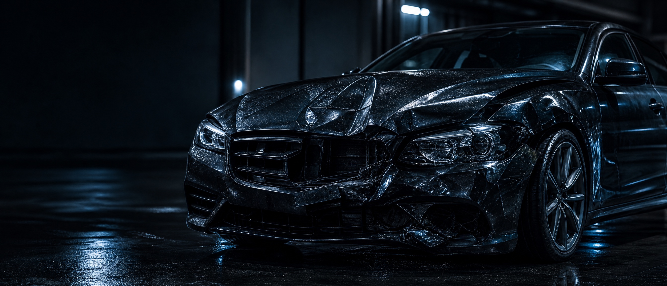 Schwer beschädigtes Fahrzeug nach einem Unfall